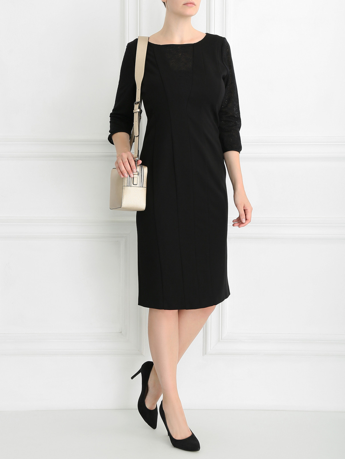 Платье с декоративными вставками Marina Rinaldi  –  Модель Общий вид  – Цвет:  Черный