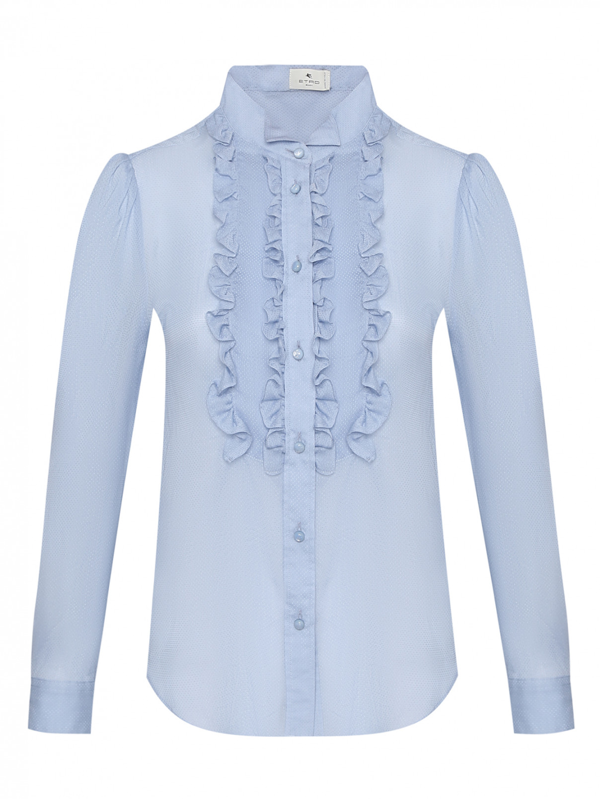 Блуза из хлопка и шелка с оборками Etro  –  Общий вид  – Цвет:  Синий