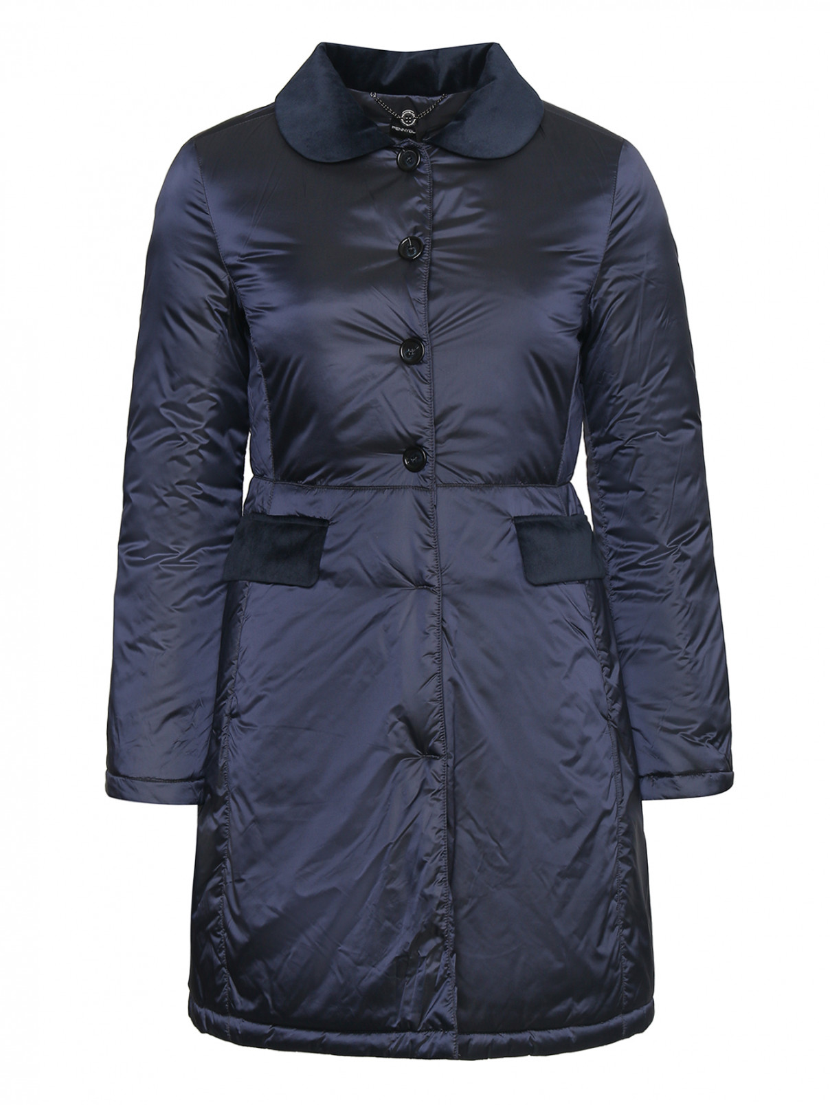 Стеганое пальто прямого кроя с карманами и бархатным воротом PennyBlack  –  Общий вид