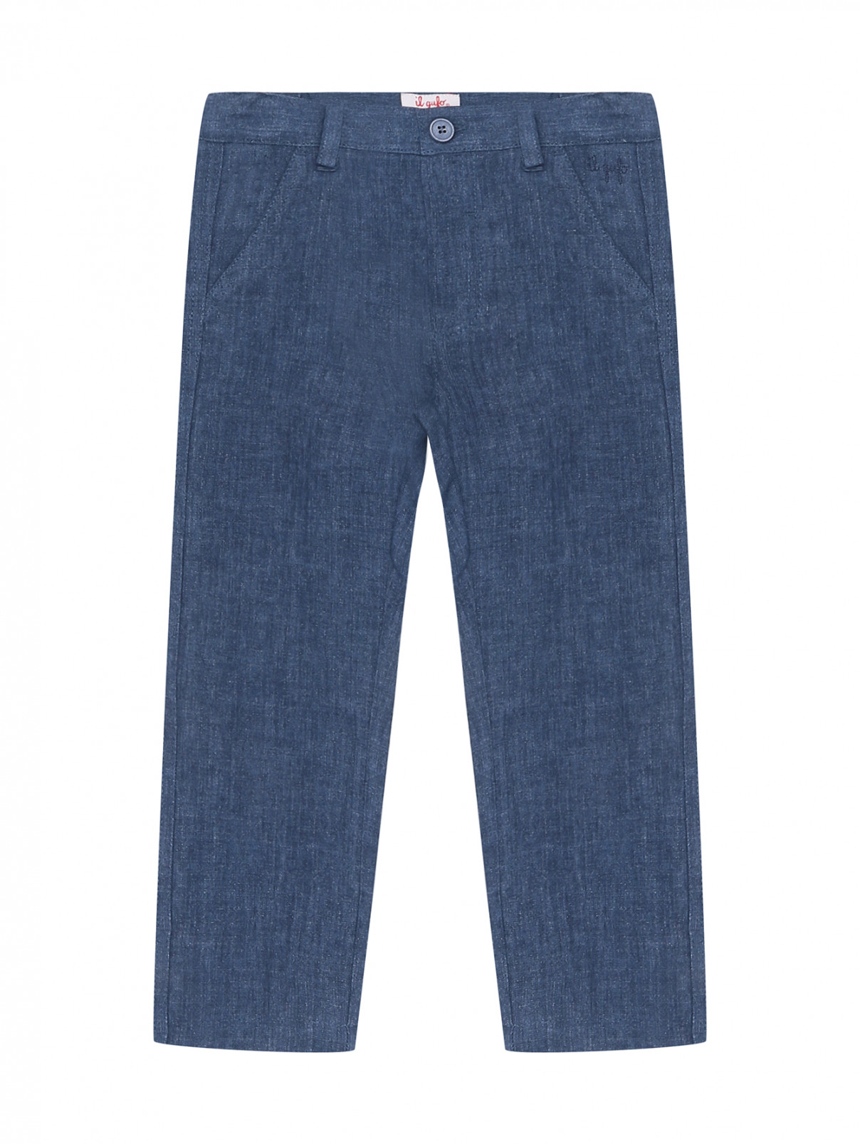 Однотонные брюки изо льна Il Gufo  –  Общий вид  – Цвет:  Синий