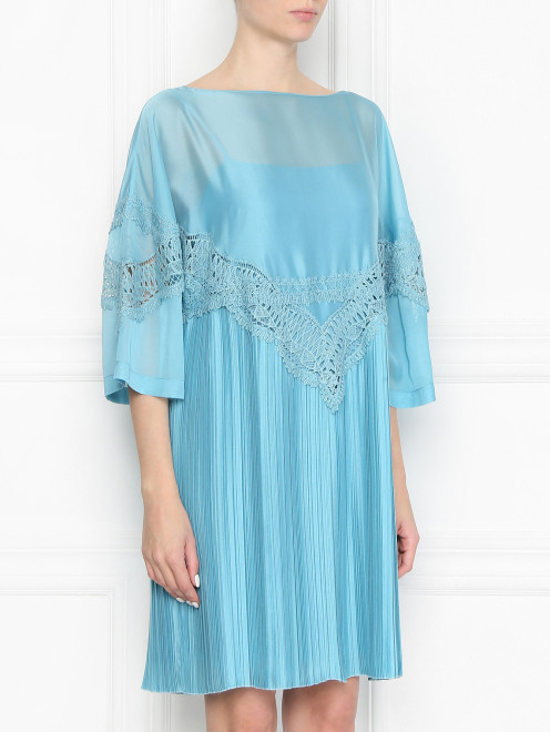 Платье из шелка с плиссировкой и кружевом Alberta Ferretti - МодельВерхНиз