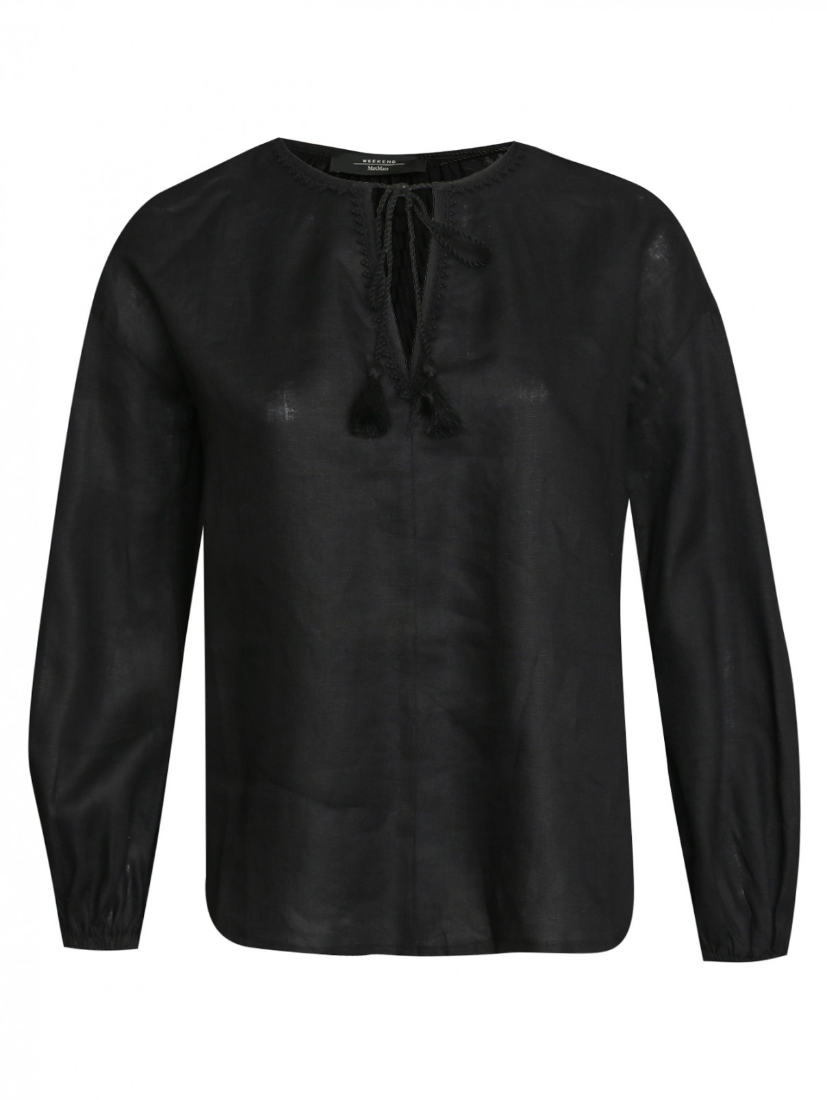 Рубашка из льна с вышивкой Weekend Max Mara  –  Общий вид  – Цвет:  Черный