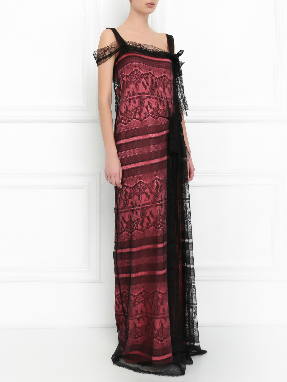 Кружевное платье-макси из шелка Alberta Ferretti  –  Модель Общий вид  – Цвет:  Черный
