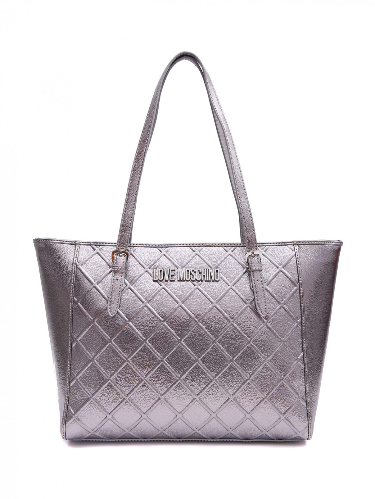 Стеганая сумка-шоппер Love Moschino  –  Общий вид  – Цвет:  Серый