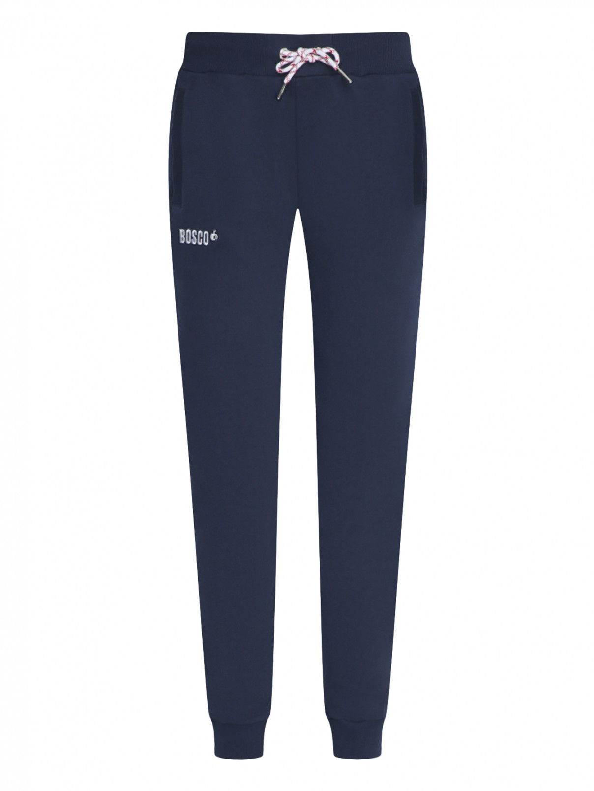 Спортивные брюки из хлопка на резинке и боковыми карманами BOSCO  –  Общий вид  – Цвет:  Синий