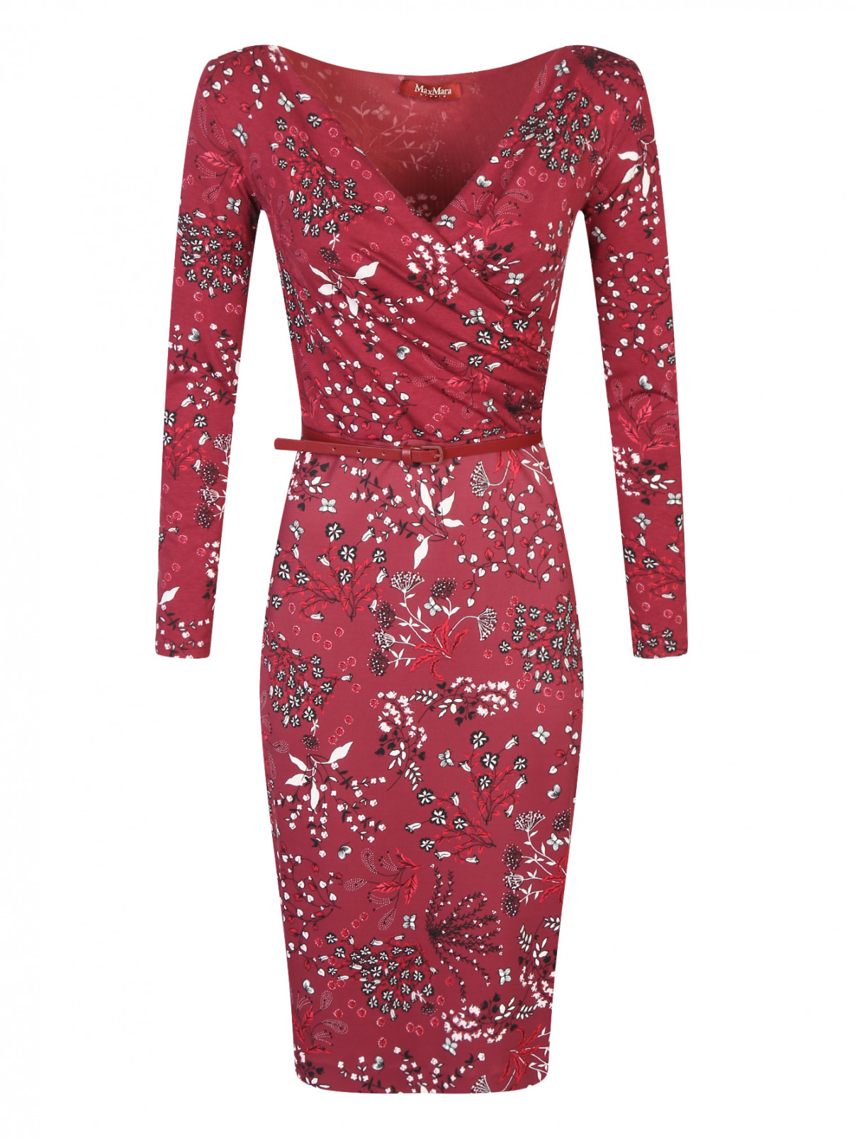 Платье с драпировкой под пояс Max Mara  –  Общий вид  – Цвет:  Красный