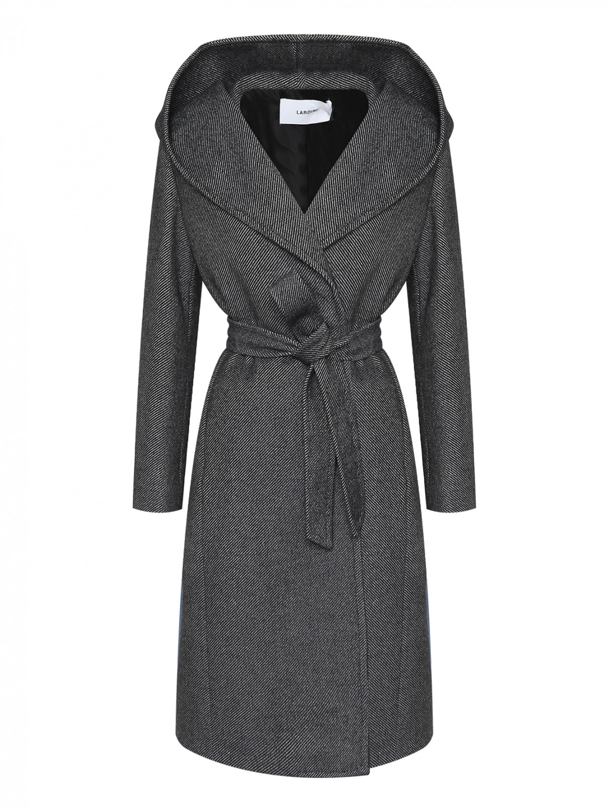 Пальто с капюшоном и поясом LARDINI  –  Общий вид  – Цвет:  Серый