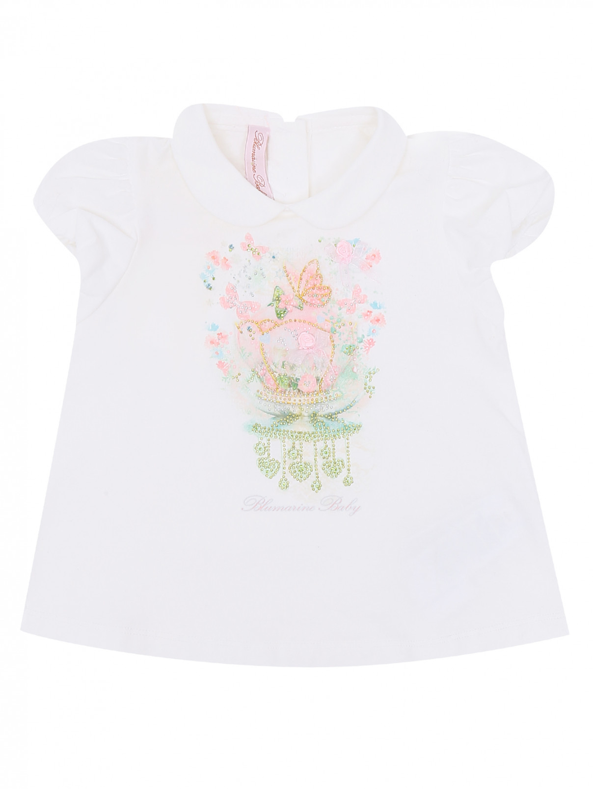 Блуза из хлопка с принтом Blumarine baby  –  Общий вид  – Цвет:  Белый