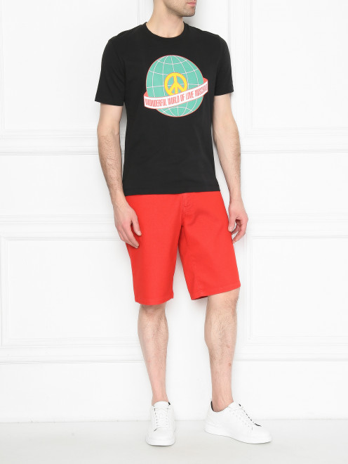 Футболка из хлопка с принтом Moschino Love - МодельОбщийВид