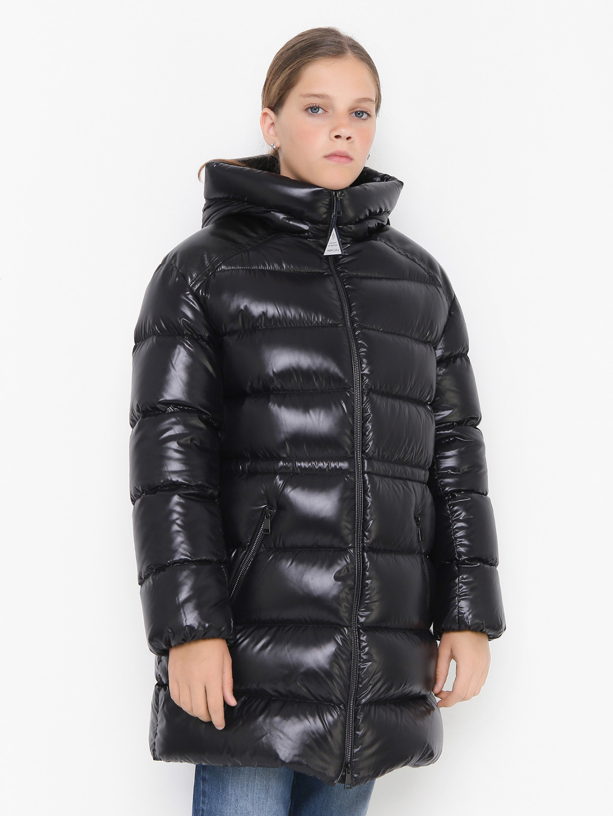 Пуховое стеганое пальто Moncler  –  МодельВерхНиз  – Цвет:  Черный