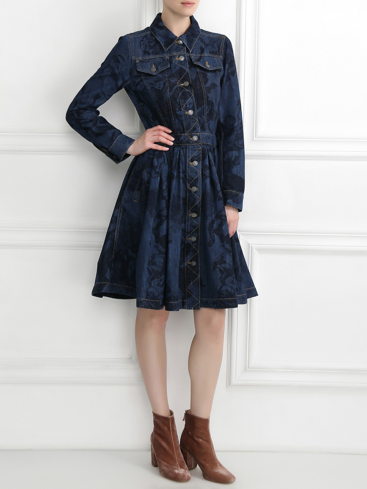 Платье из темного денима с узором Moschino Couture  –  Модель Общий вид  – Цвет:  Синий