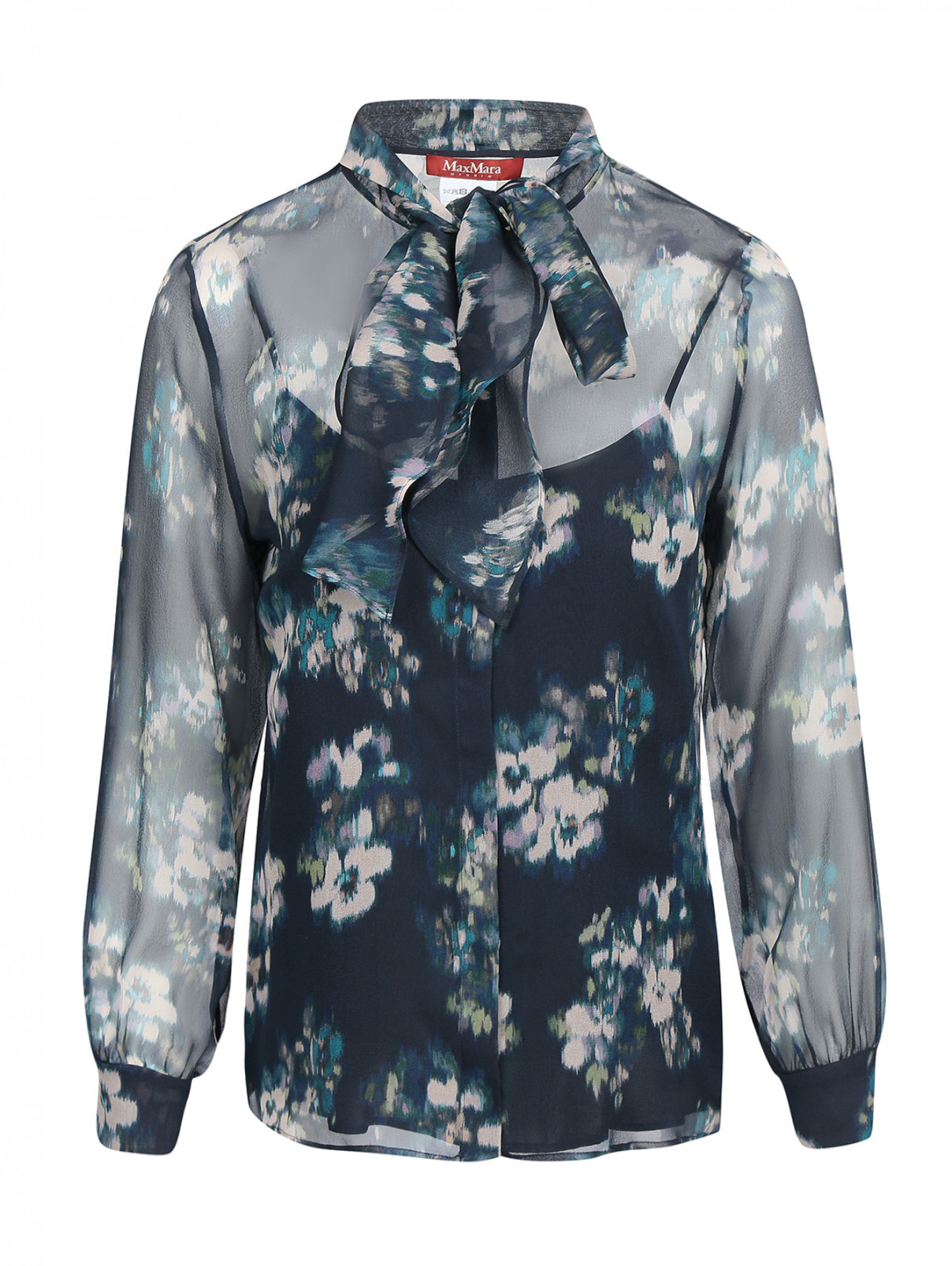 Блуза из шелка с цветочным узором Max Mara  –  Общий вид  – Цвет:  Синий