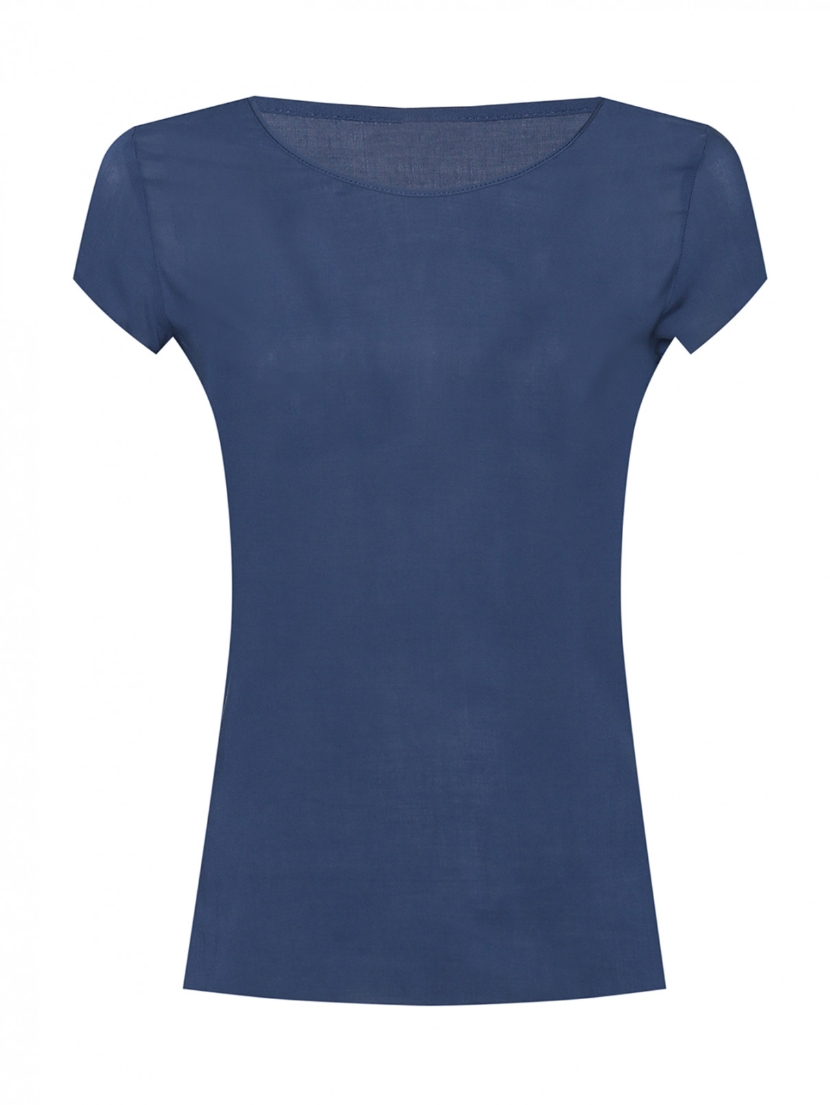Блуза однотонная с круглым вырезом Q/S Designe by  –  Общий вид  – Цвет:  Синий