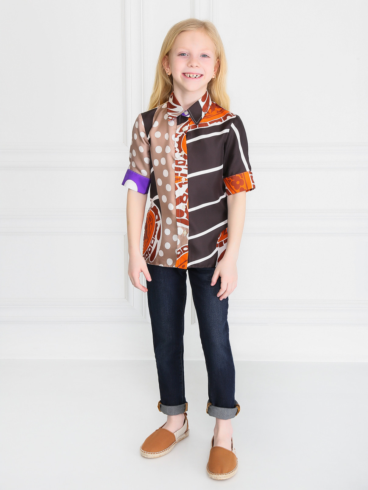 Блуза из шелка с коротким рукавом Dolce & Gabbana  –  Модель Общий вид  – Цвет:  Мультиколор