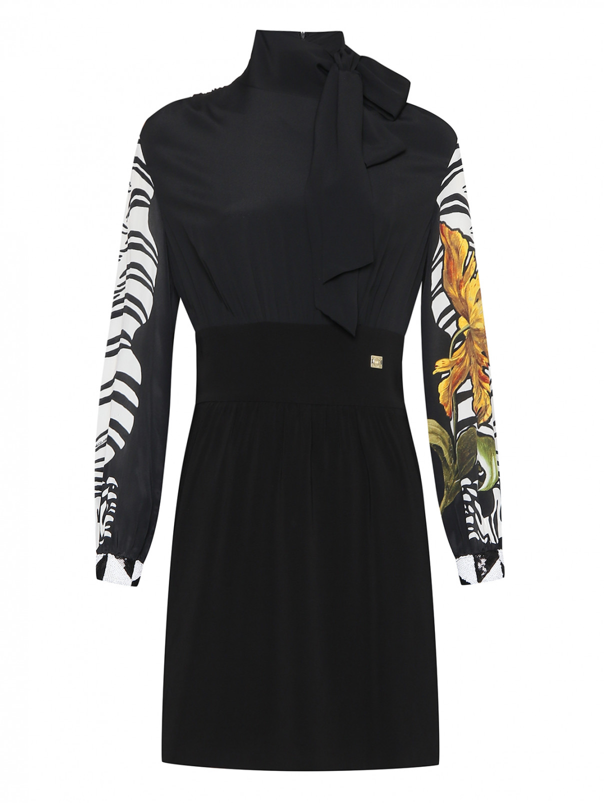 Платье комбинированное с узором и пайетками Cavalli class  –  Общий вид  – Цвет:  Черный