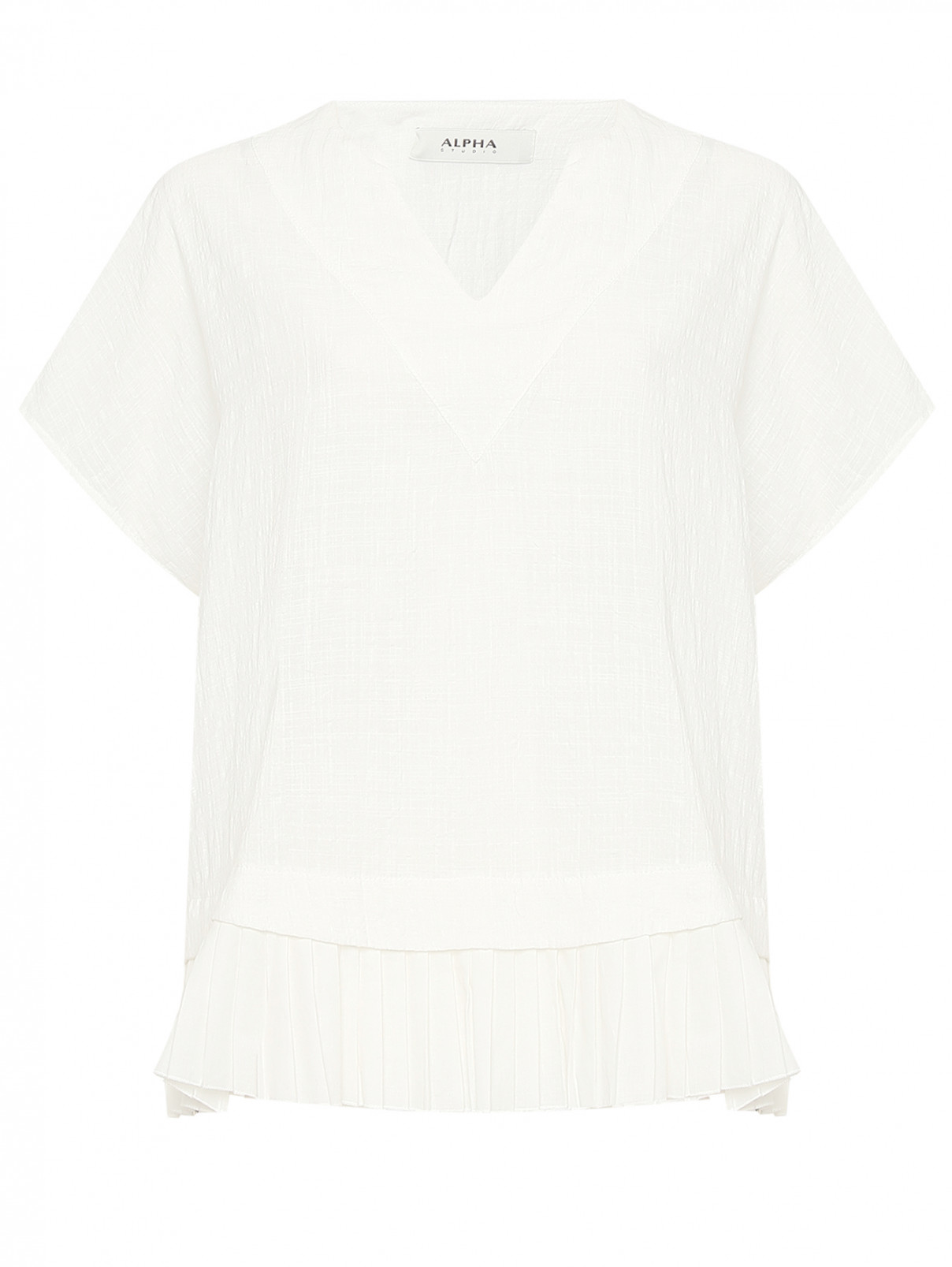 Блуза из смешанного хлопка свободного кроя Alpha Studio  –  Общий вид  – Цвет:  Белый