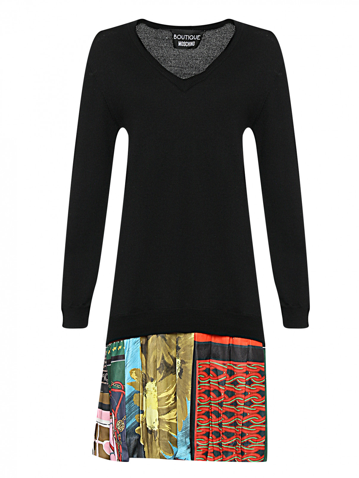 Комбинированное платье из шерсти BOUTIQUE MOSCHINO  –  Общий вид  – Цвет:  Черный