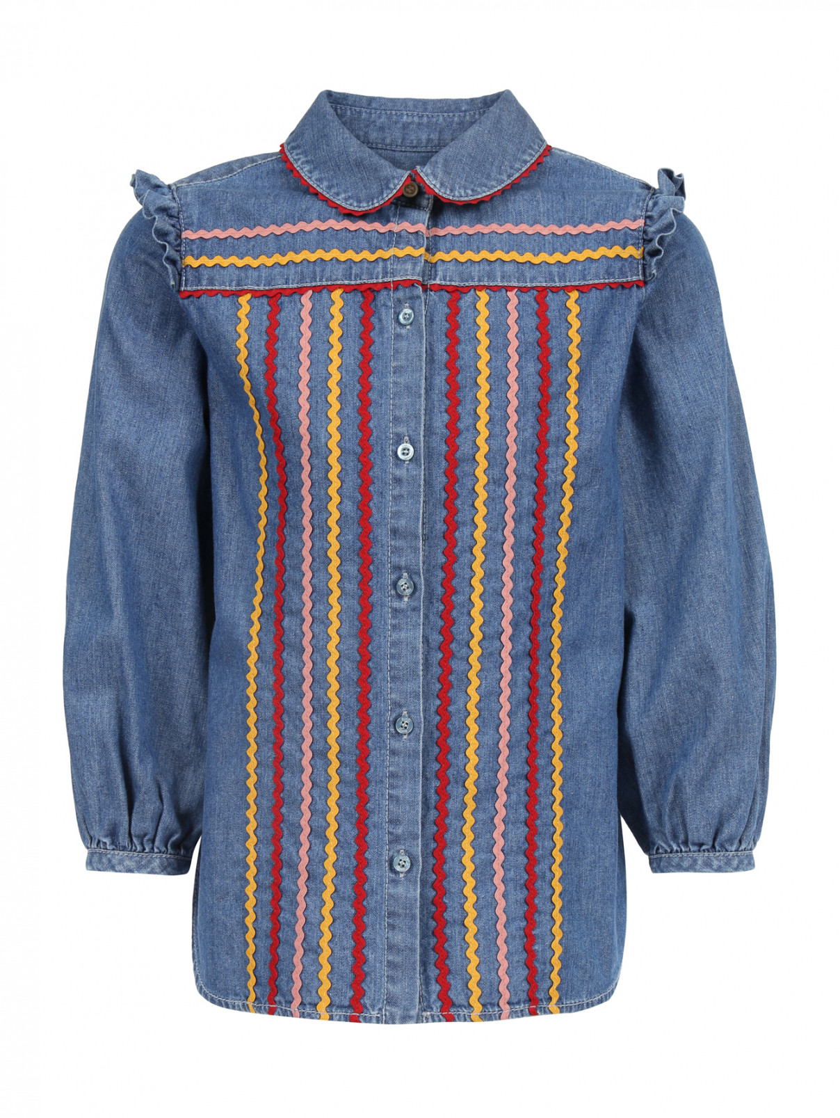 Рубашка из денима с контрастной отделкой Gucci  –  Общий вид  – Цвет:  Синий
