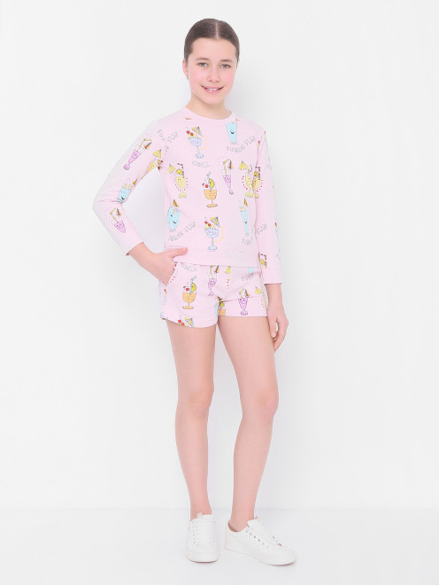 Свитшот и шорты из хлопка с узором Stella McCartney kids - МодельОбщийВид