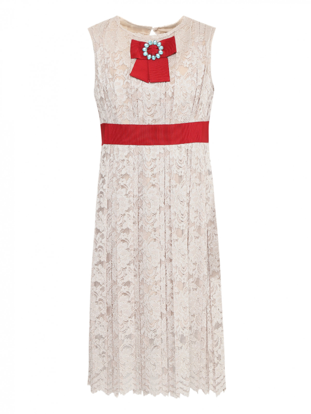 Платье из гипюра с контрастной отделкой и декором MiMiSol  –  Общий вид  – Цвет:  Бежевый