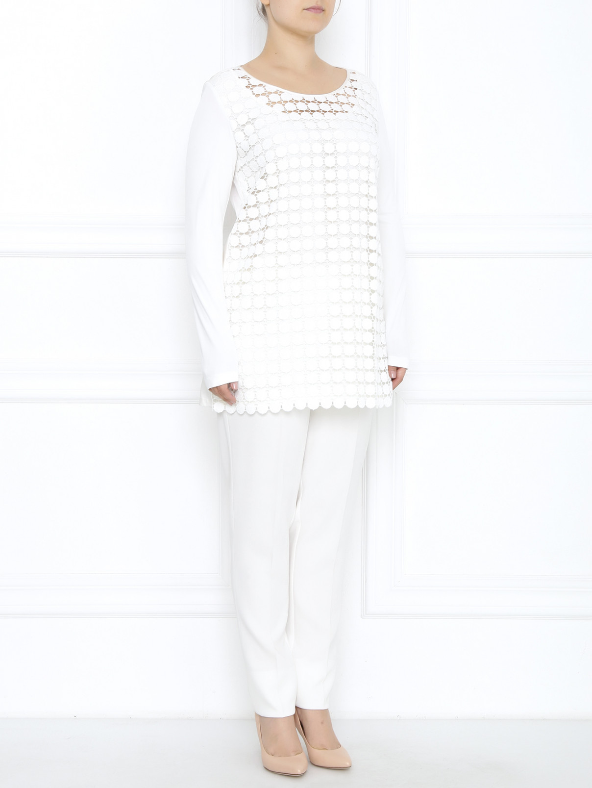 Блуза из смесового хлопка с декоративной отделкой Marina Rinaldi  –  Модель Общий вид  – Цвет:  Белый