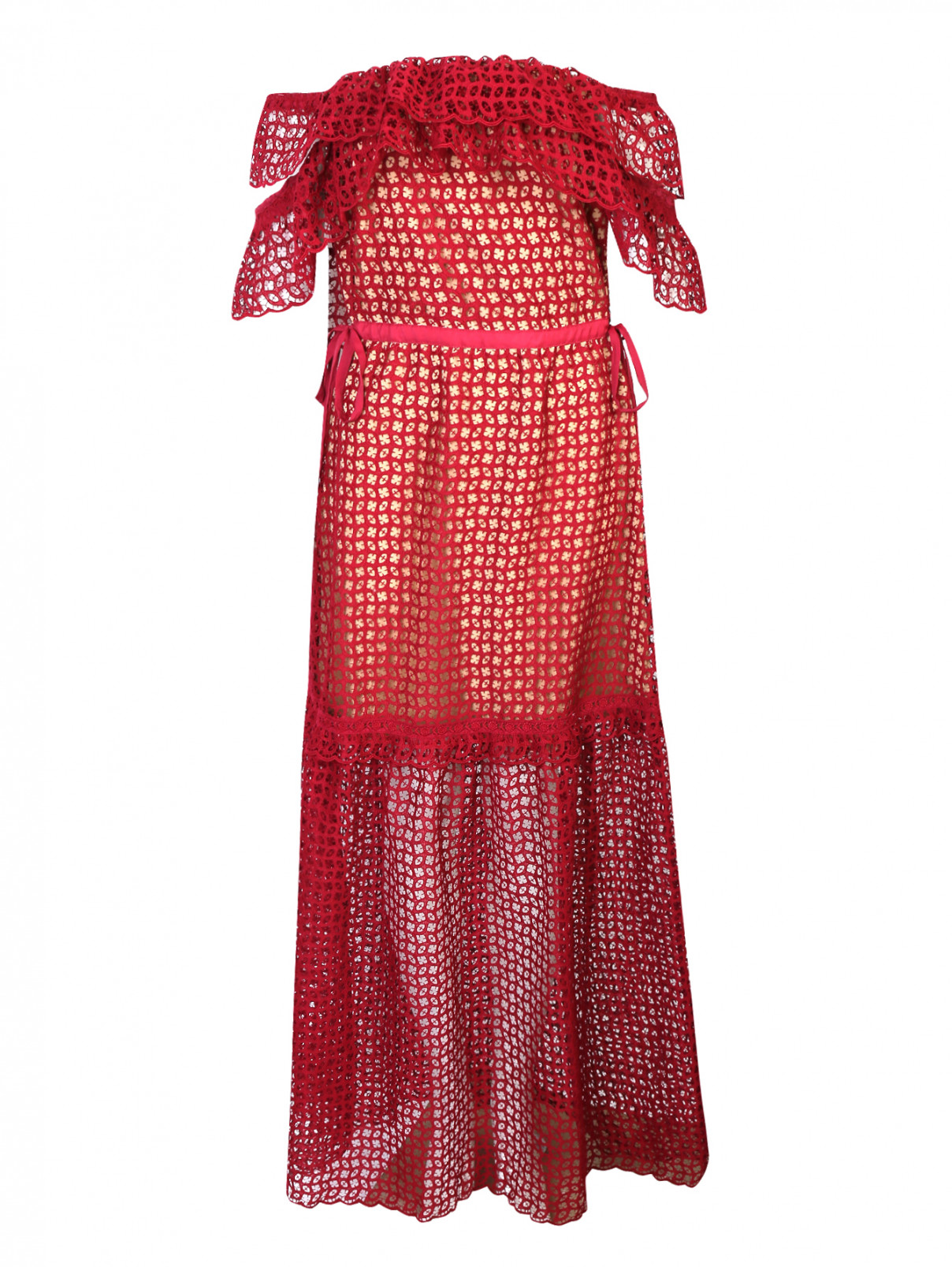 Платье-макси из кружева Self-Portrait  –  Общий вид  – Цвет:  Красный