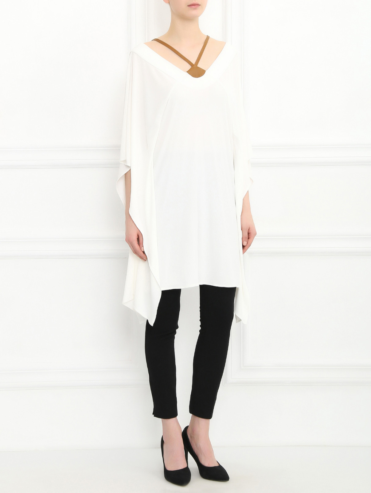 Удлиненная блуза-пончо Barbara Bui  –  Модель Общий вид  – Цвет:  Белый