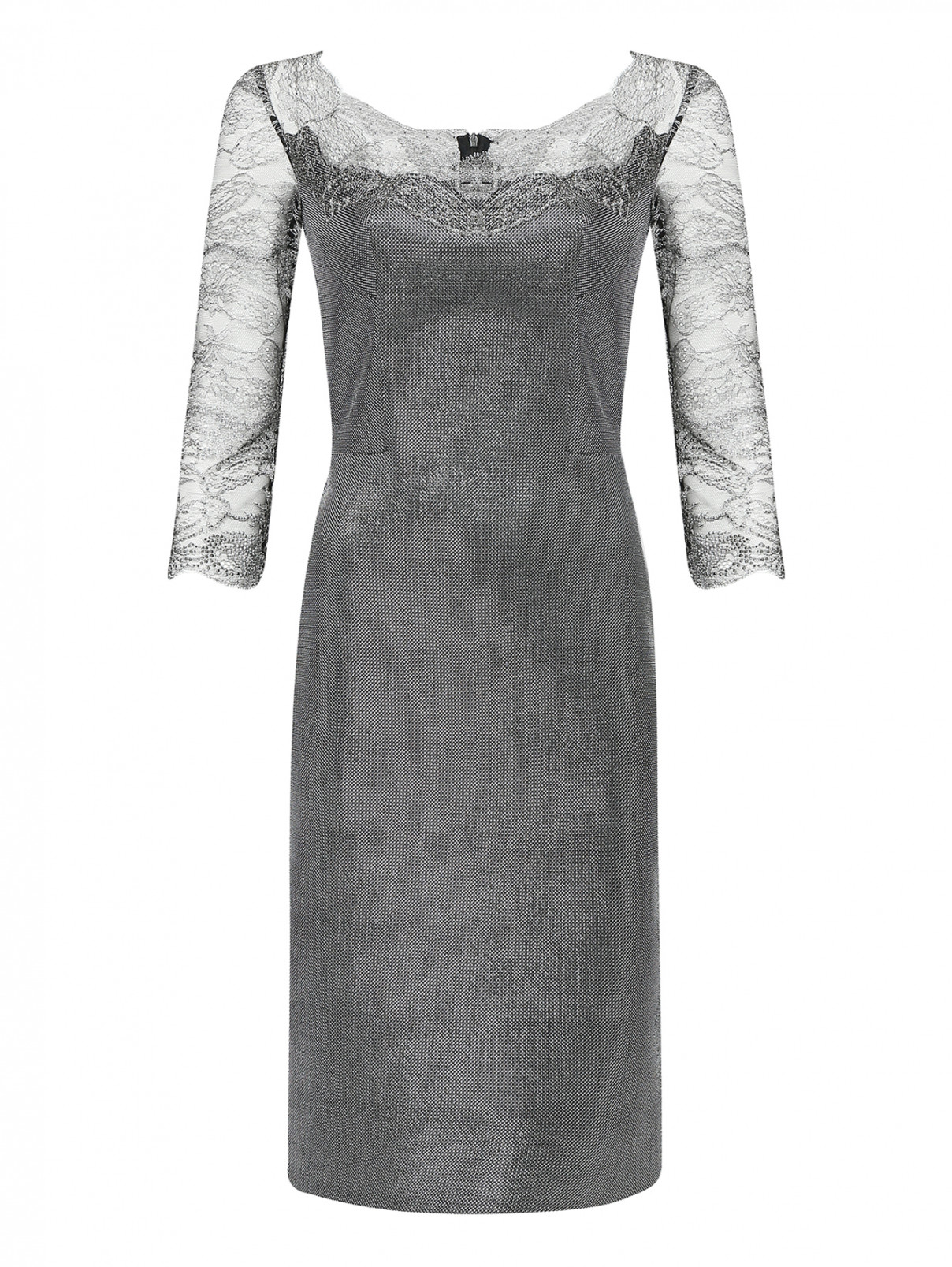 Платье приталенное с декором кружевом Ermanno Scervino  –  Общий вид  – Цвет:  Серый