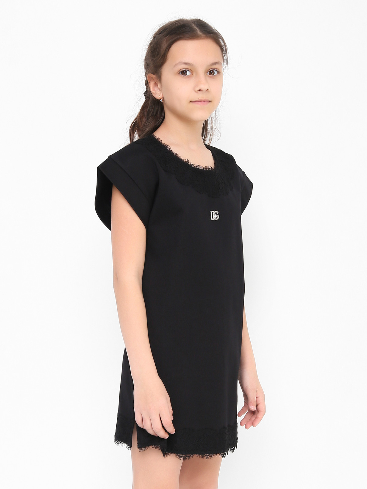 Хлопковое платье с кружевом Dolce & Gabbana  –  МодельВерхНиз  – Цвет:  Черный