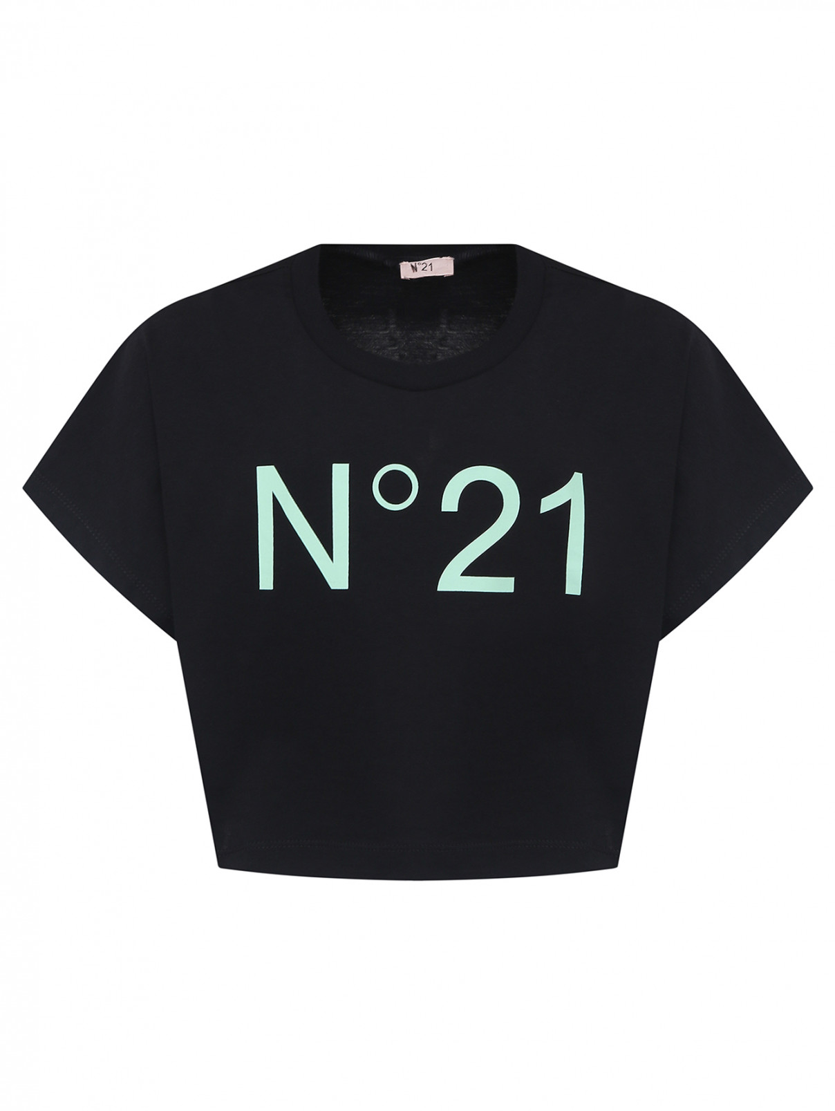 Укороченная футболка с принтом N21  –  Общий вид  – Цвет:  Черный