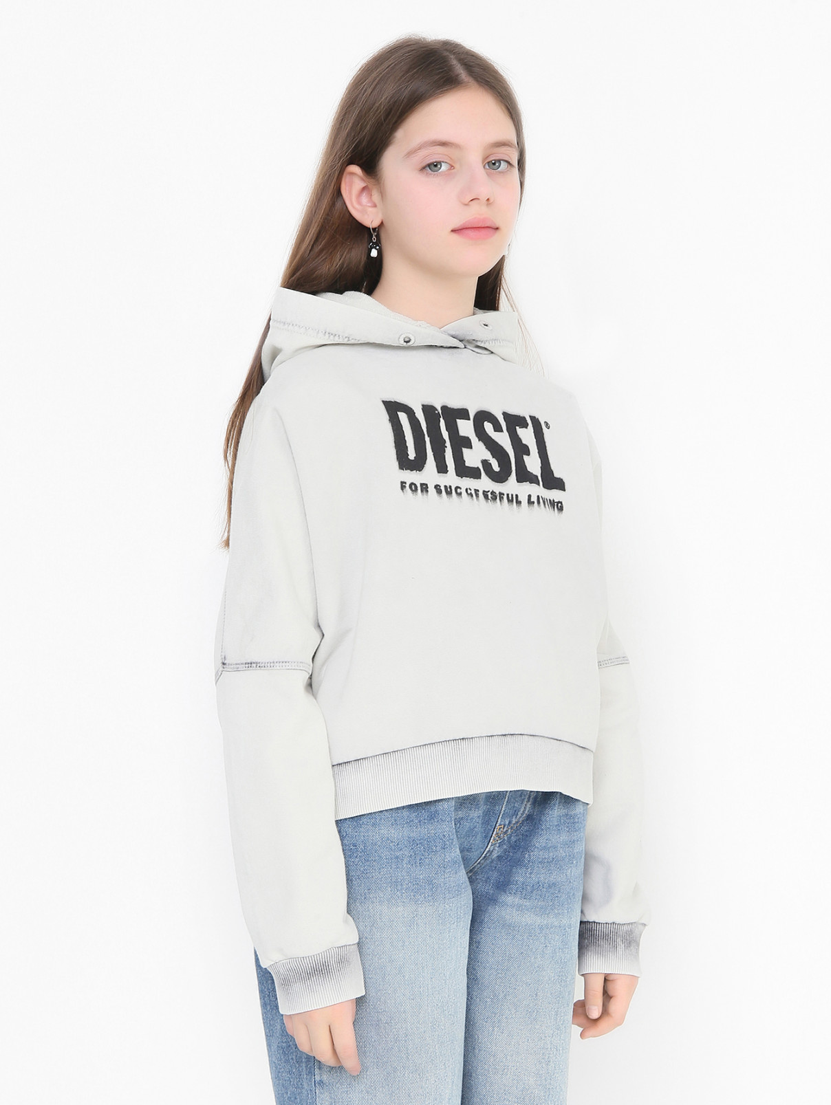 Толстовка с узором и капюшоном Diesel  –  МодельВерхНиз  – Цвет:  Серый