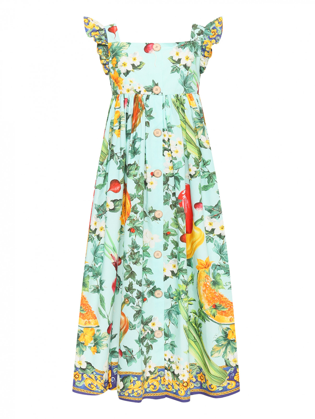 Платье с узором и декоративными пуговицами Dolce & Gabbana  –  Общий вид  – Цвет:  Узор