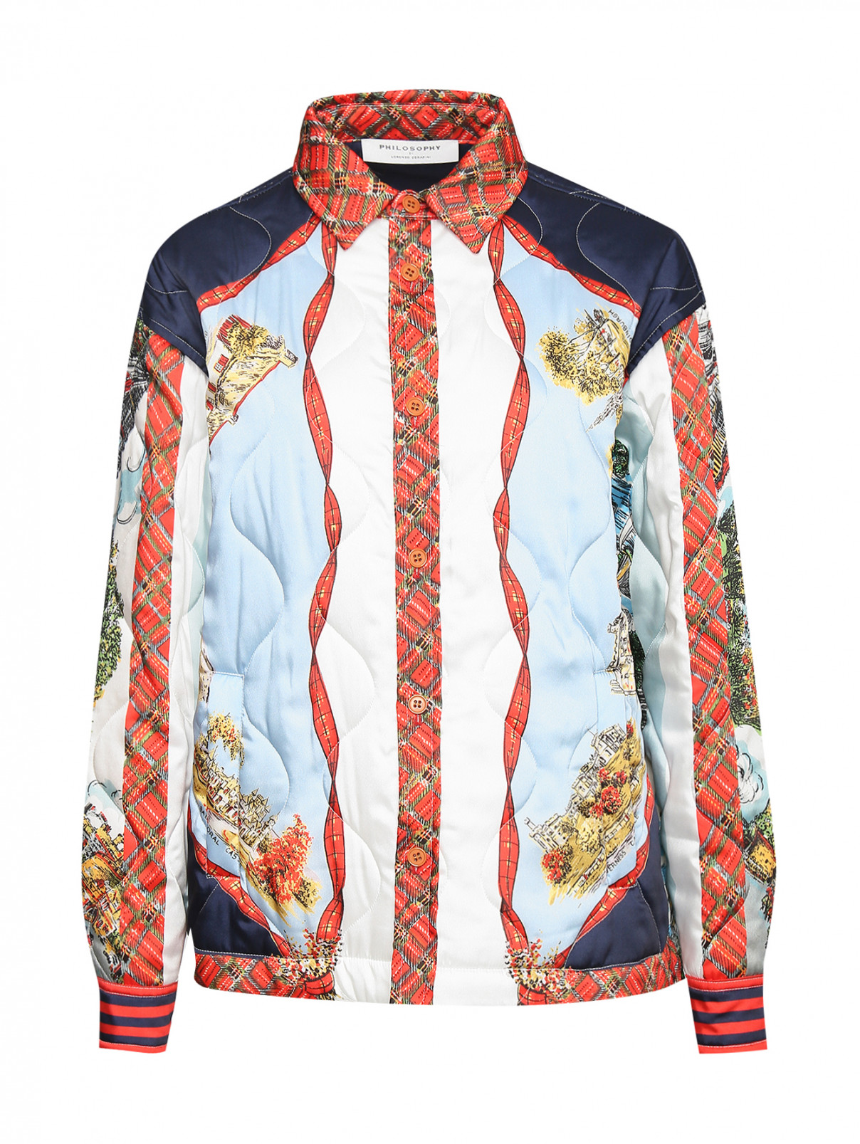 Утепленная стеганая куртка с узором Philosophy di Lorenzo Serafini  –  Общий вид  – Цвет:  Узор