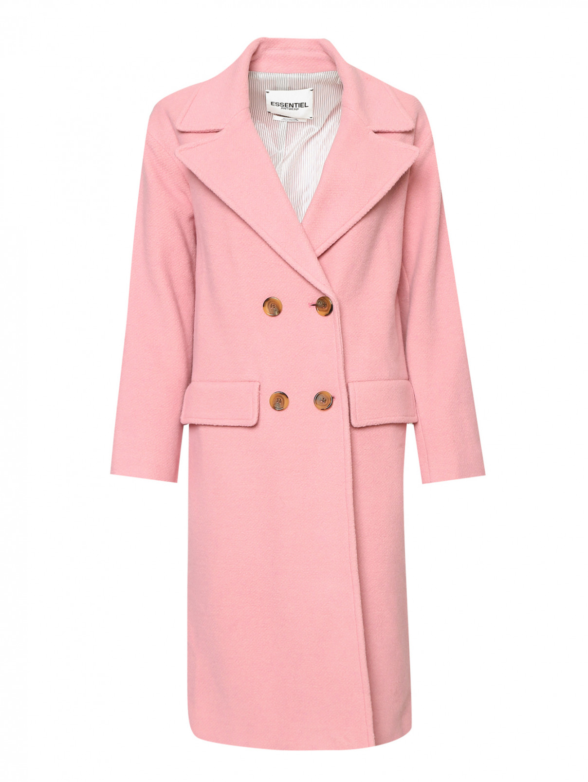 Пальто из шерсти двубортное Essentiel Antwerp  –  Общий вид  – Цвет:  Розовый