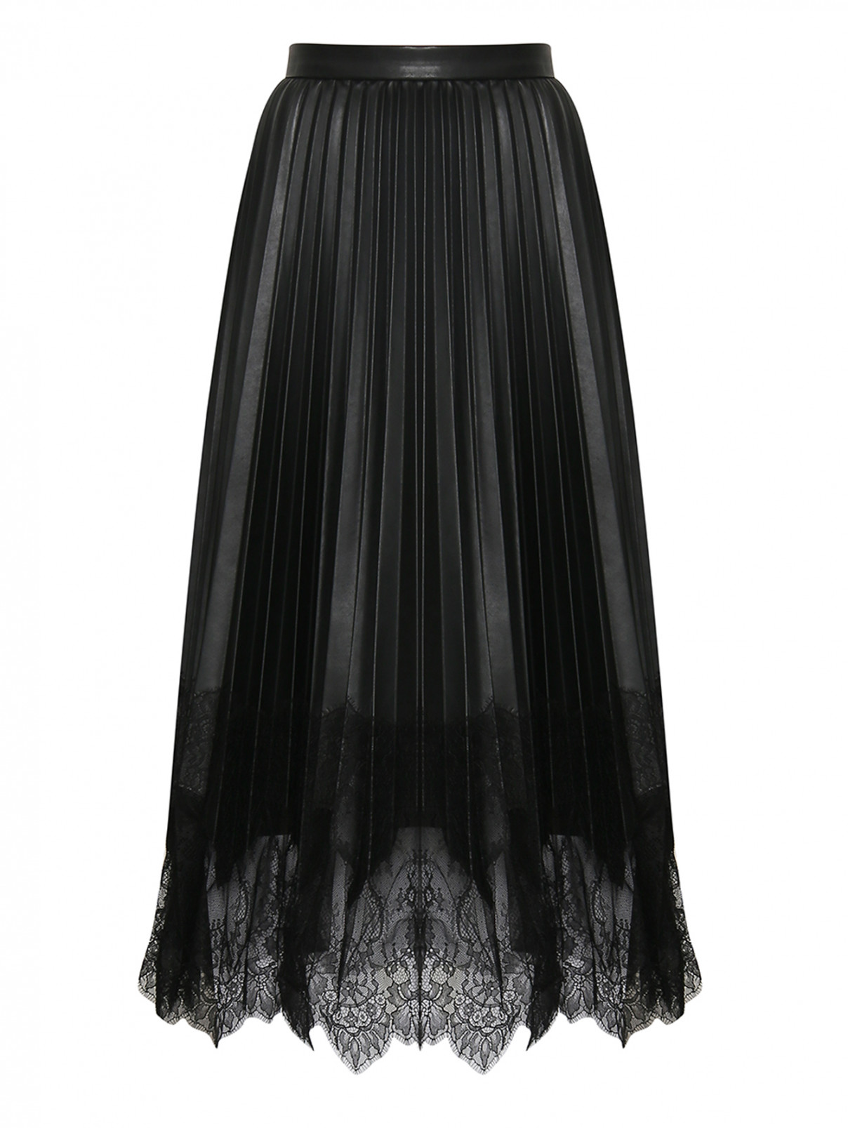 Юбка миди декорированная кружевом Ermanno Scervino  –  Общий вид  – Цвет:  Черный