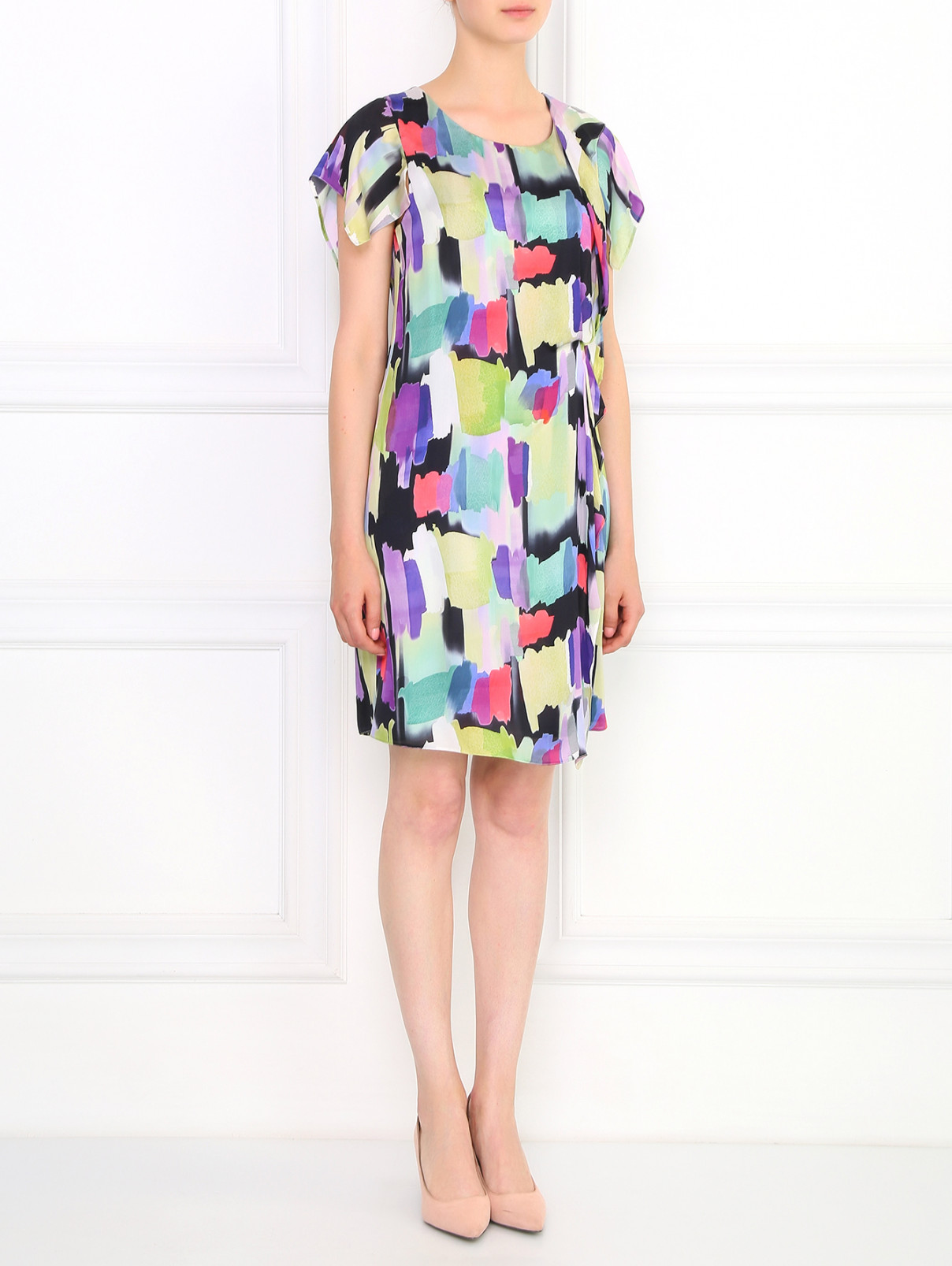 Платье-мини из шелка с абстрактным узором Emporio Armani  –  Модель Общий вид  – Цвет:  Мультиколор