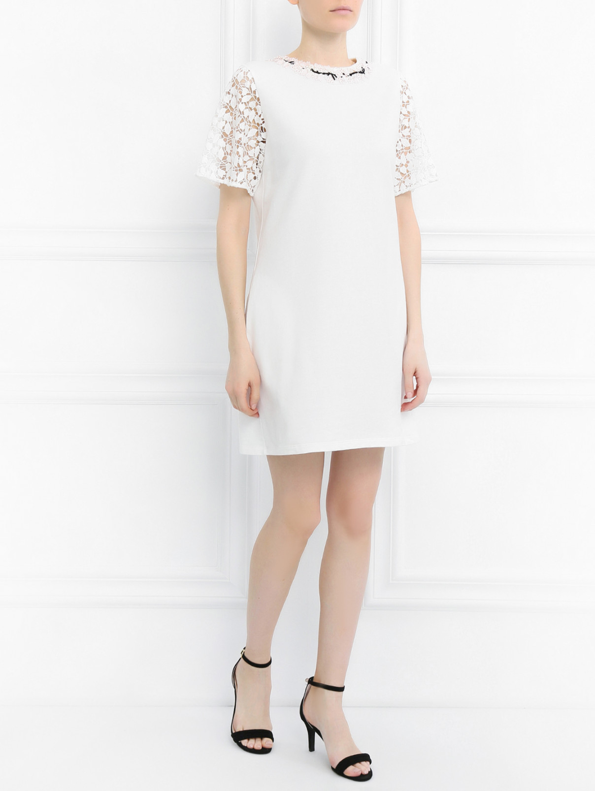 Платье из хлопка свободного кроя с декоративной отделкой Giambattista Valli  –  Модель Общий вид  – Цвет:  Белый