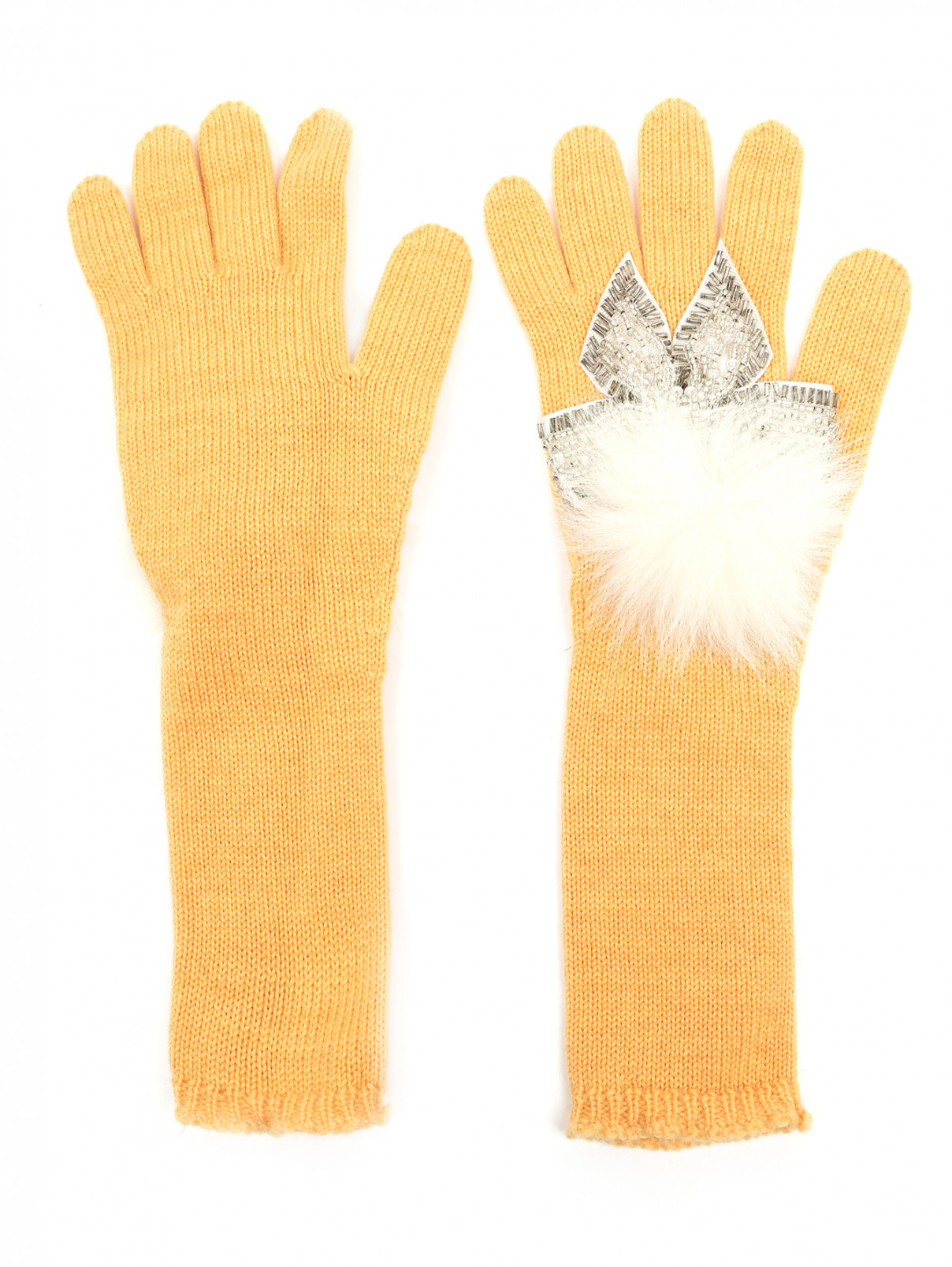Перчатки из шерсти расшитые бисером с меховым декором IL Trenino  –  Общий вид  – Цвет:  Желтый