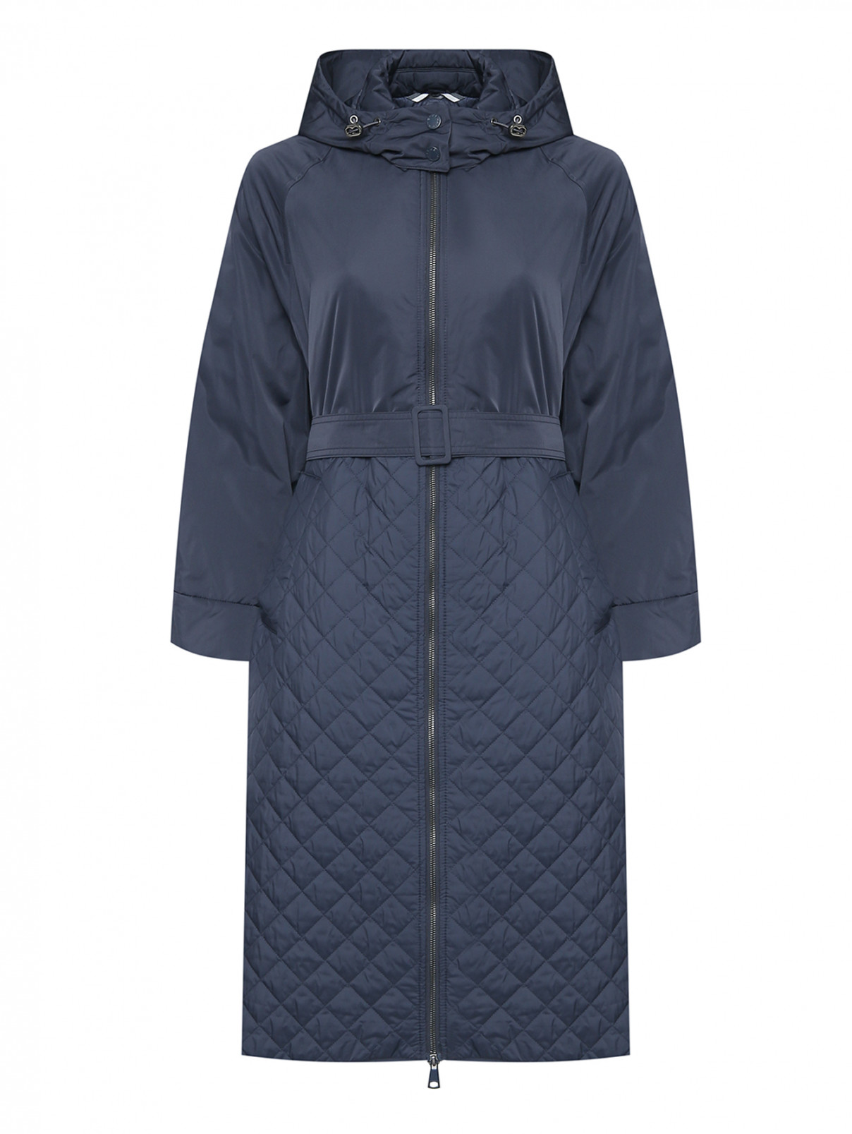 Стеганое пальто на молнии с капюшоном Weekend Max Mara  –  Общий вид  – Цвет:  Синий