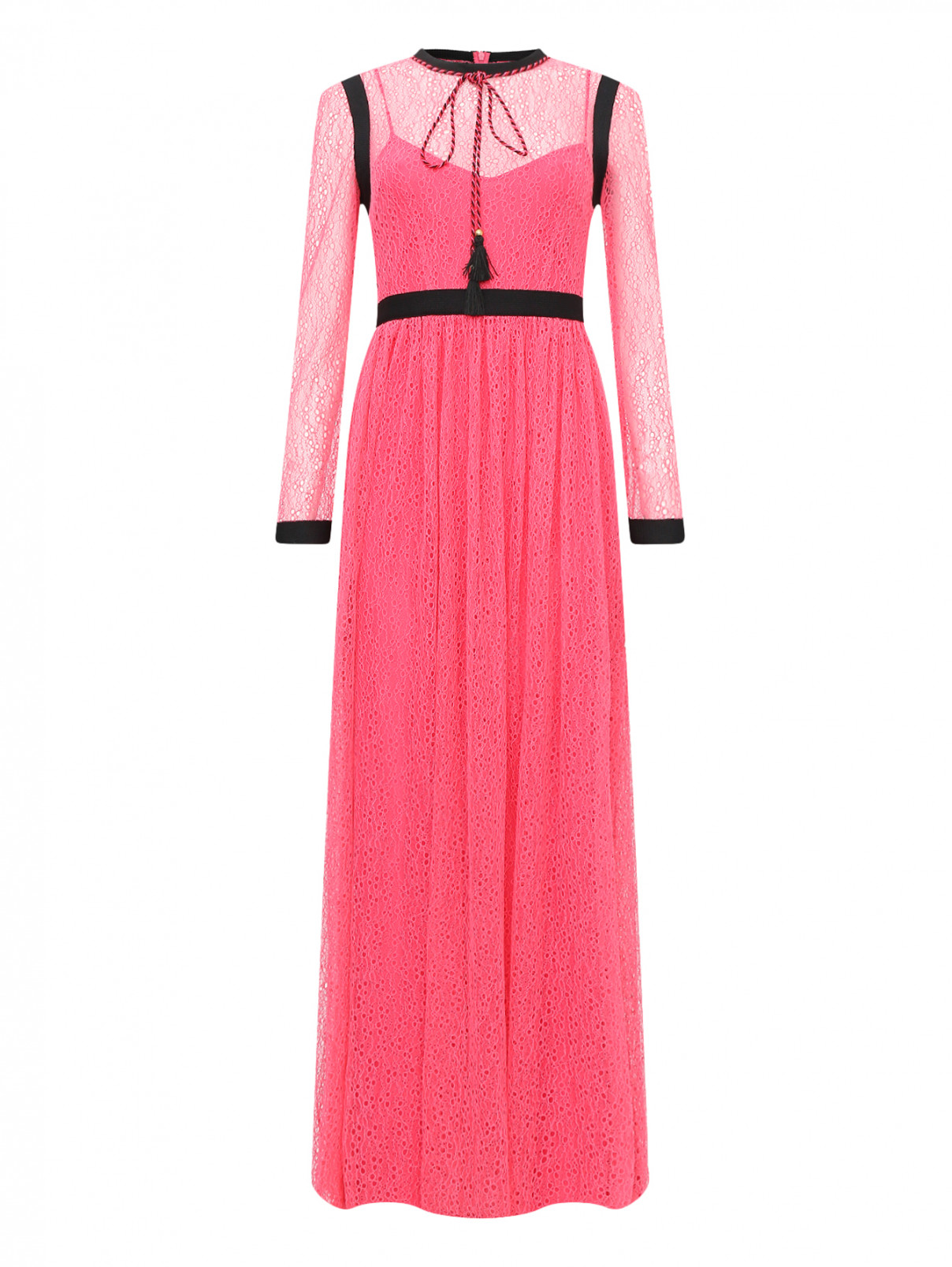 Платье-макси с кружевным узором Philosophy di Lorenzo Serafini  –  Общий вид  – Цвет:  Розовый