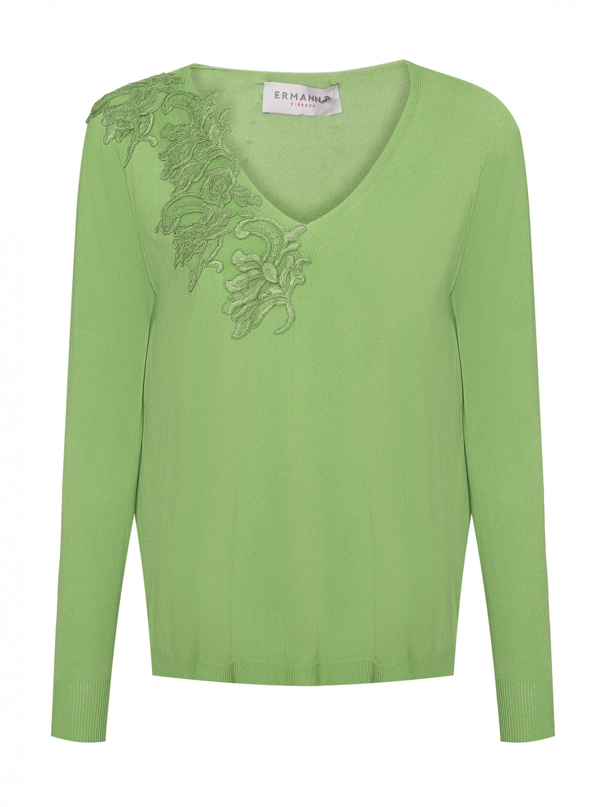Джемпер из вискозы с вышивкой Ermanno Firenze  –  Общий вид  – Цвет:  Зеленый
