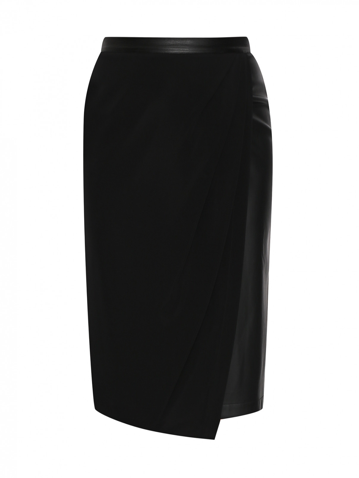 Юбка из эко-кожи с драпировкой Marina Rinaldi  –  Общий вид  – Цвет:  Черный