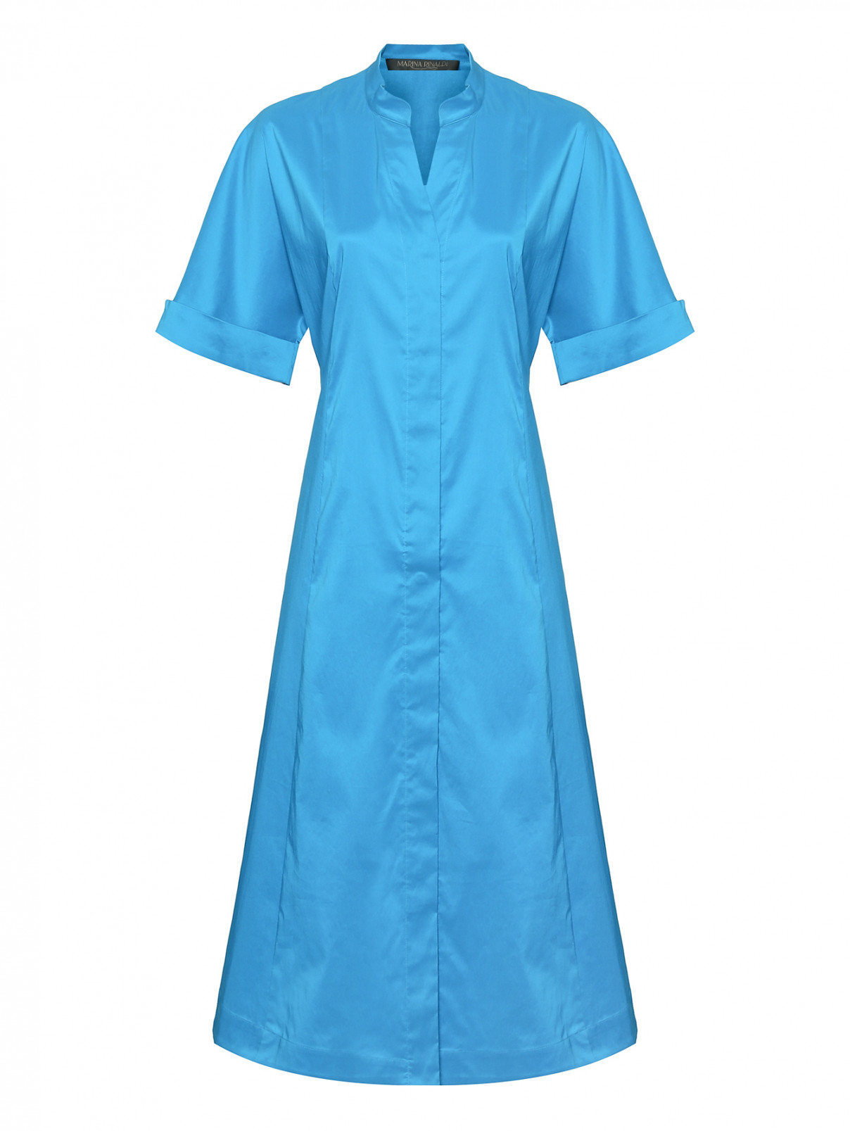 Платье-рубашка с короткими рукавами и карманами Marina Rinaldi  –  Общий вид  – Цвет:  Синий