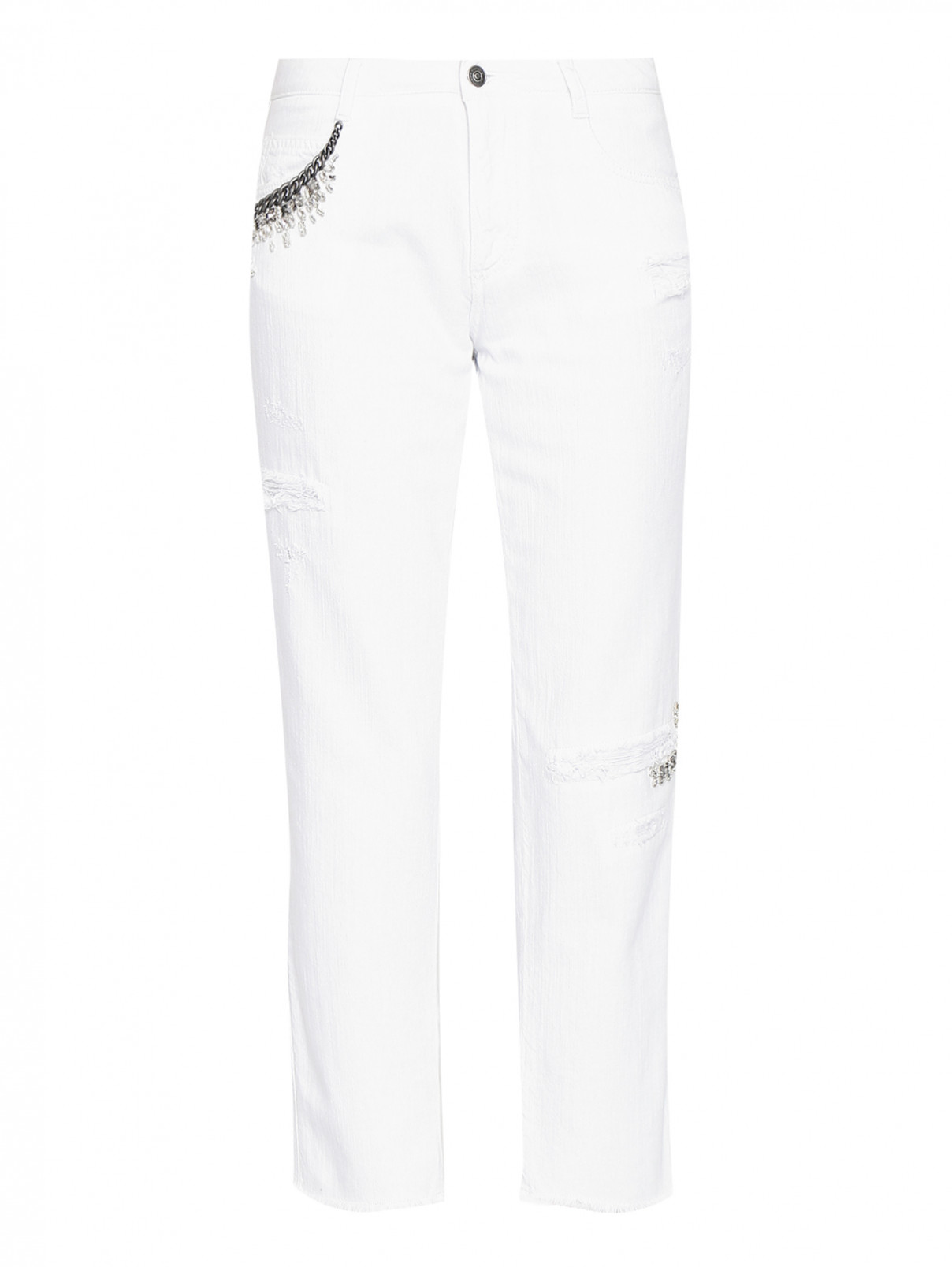 Укороченные джинсы из светлого денима с декоративной отделкой Ermanno Scervino  –  Общий вид  – Цвет:  Белый