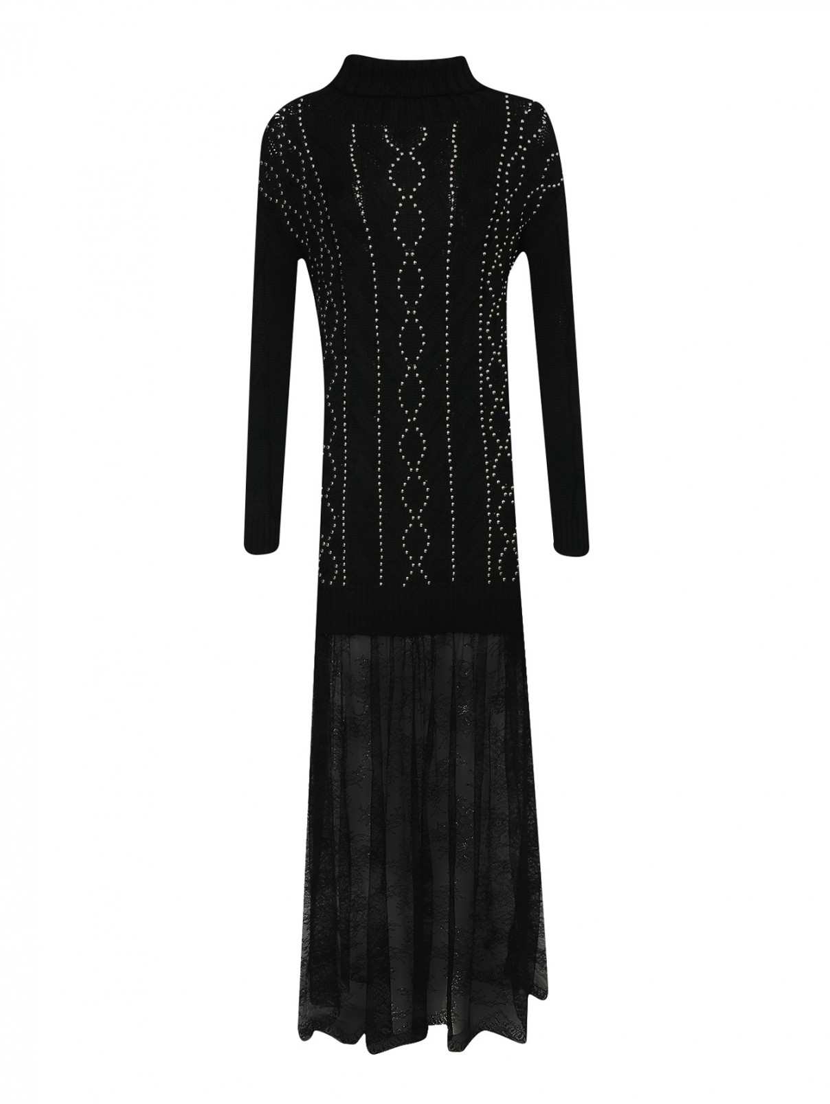 Комбинированное платье-макси Ermanno Firenze  –  Общий вид  – Цвет:  Черный