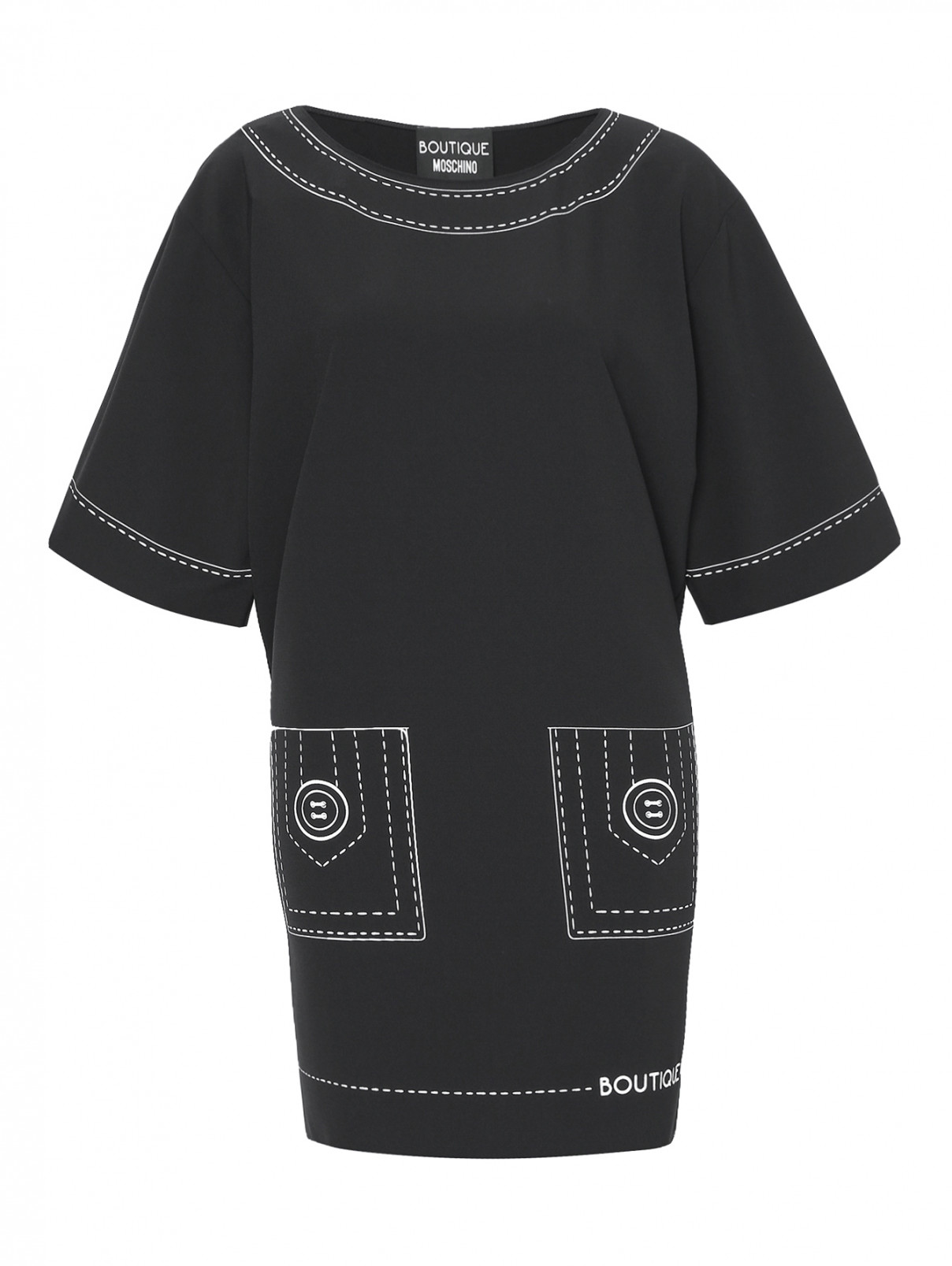 Блуза свободного кроя с контрастной отстрочкой Moschino Boutique  –  Общий вид  – Цвет:  Черный