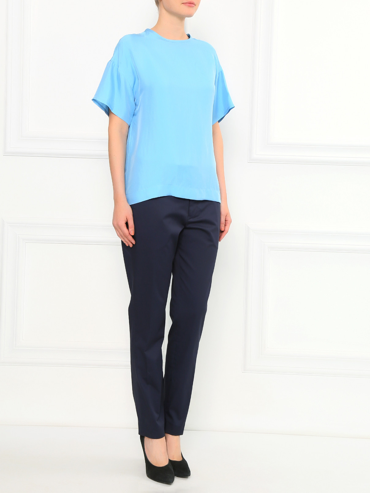 Блуза из шелка свободного кроя Jil Sander  –  Модель Общий вид  – Цвет:  Синий