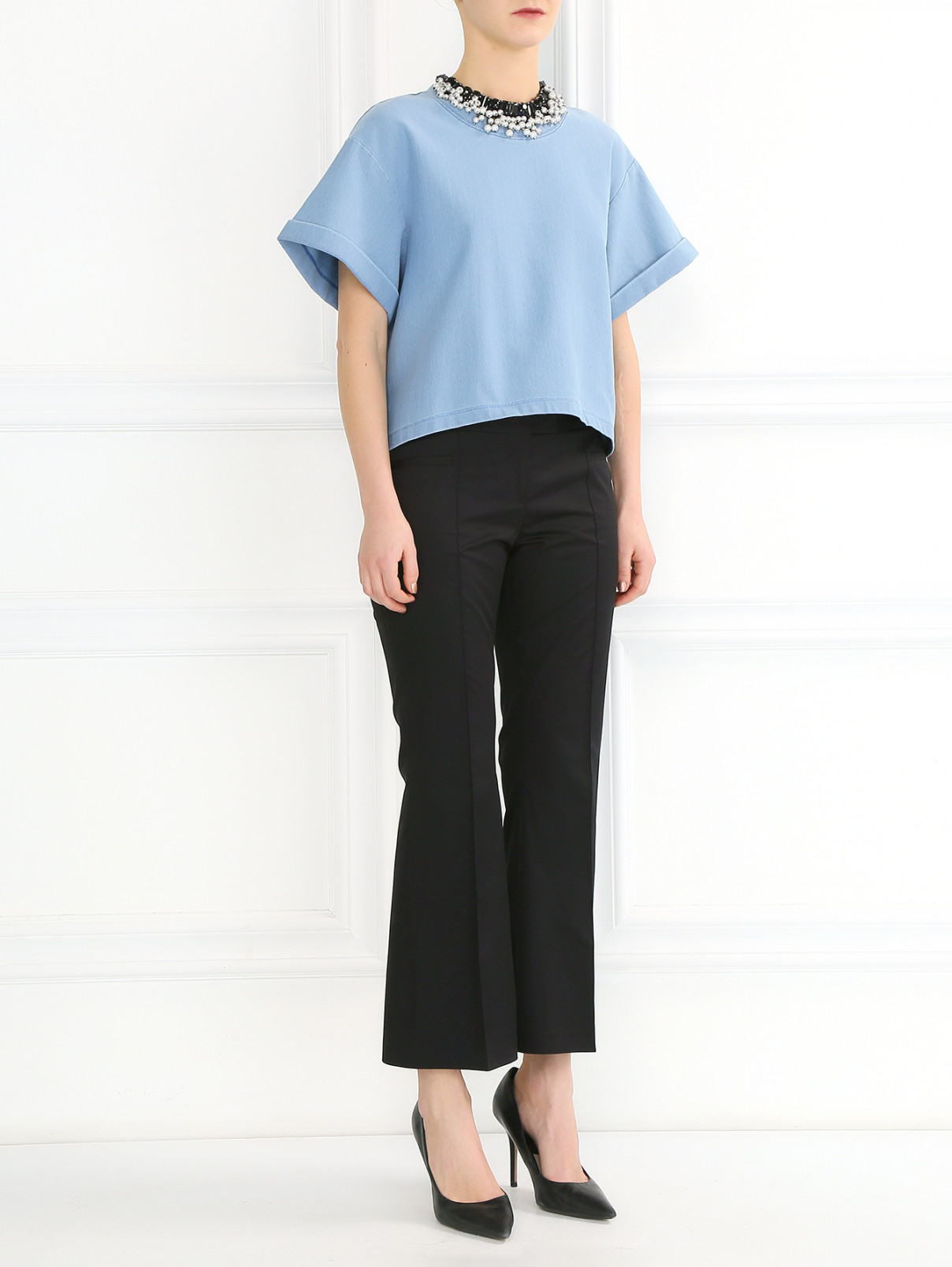 Укороченные брюки из хлопка с боковыми карманами Barbara Bui  –  Модель Общий вид  – Цвет:  Черный