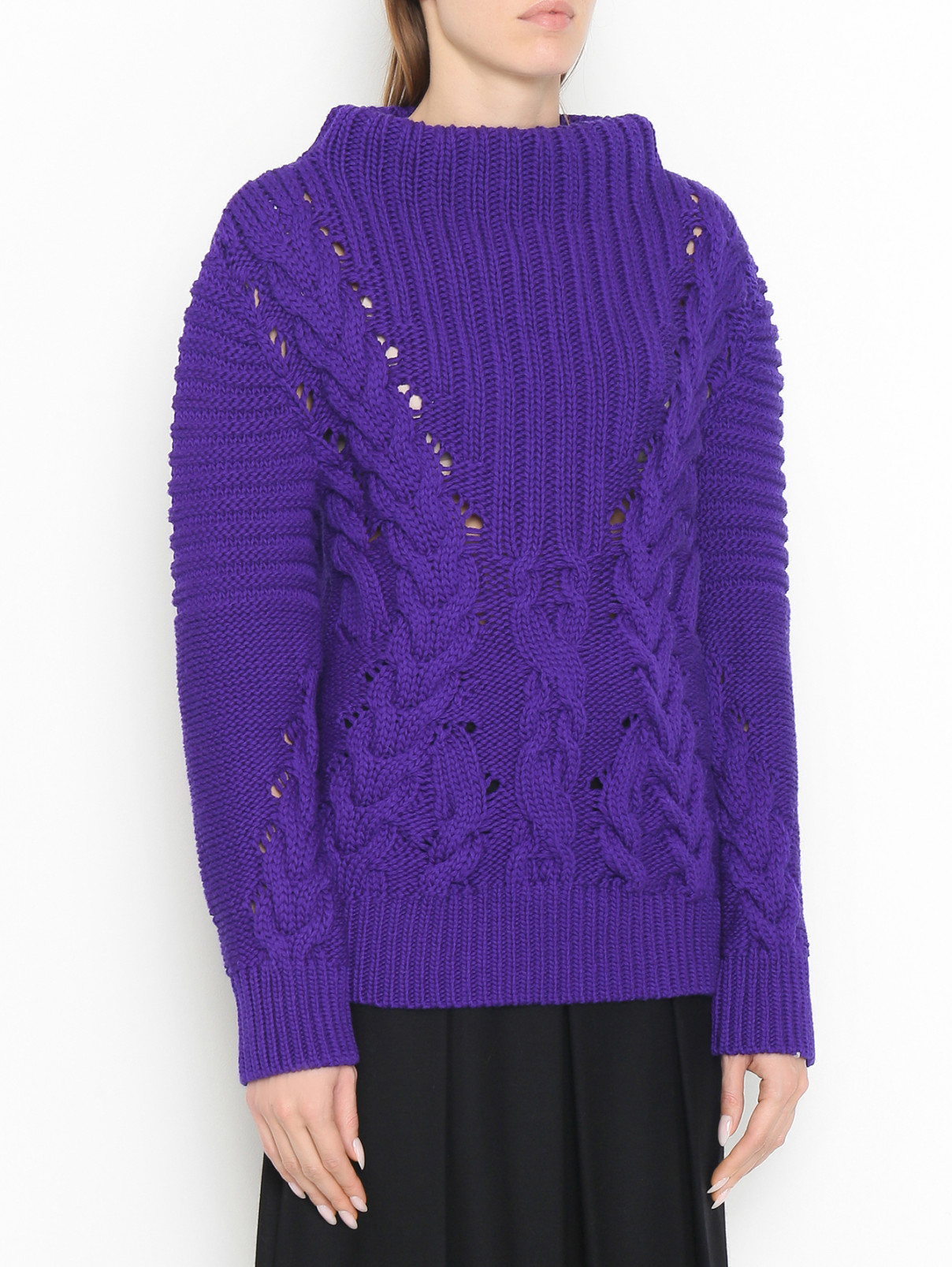 Свитер из шерсти с узором косы Alberta Ferretti  –  МодельВерхНиз  – Цвет:  Фиолетовый