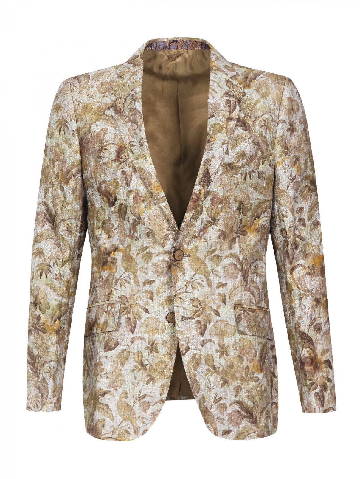 Пиджак из льна с цветочным узором Etro  –  Общий вид  – Цвет:  Зеленый